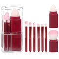 Portable Retractable Makeup Brushes Set 8 in 1 Travel Beauty Sponge All in One Make Up Brushes Set Angled Brush, Lip Brush, Eyeshadow Brush, Foundation Blending Powder Brush (Red)